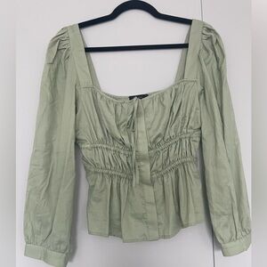 J. Crew Light Green Square Neck Peplum Top